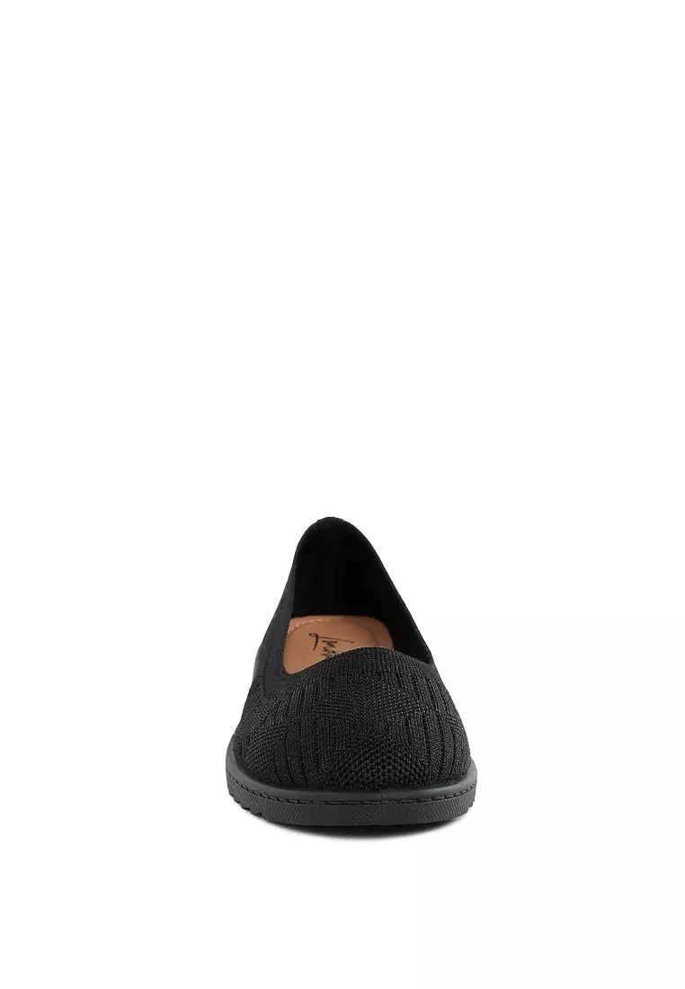 Sepatu Balet Datar Rajutan Warna Hitam