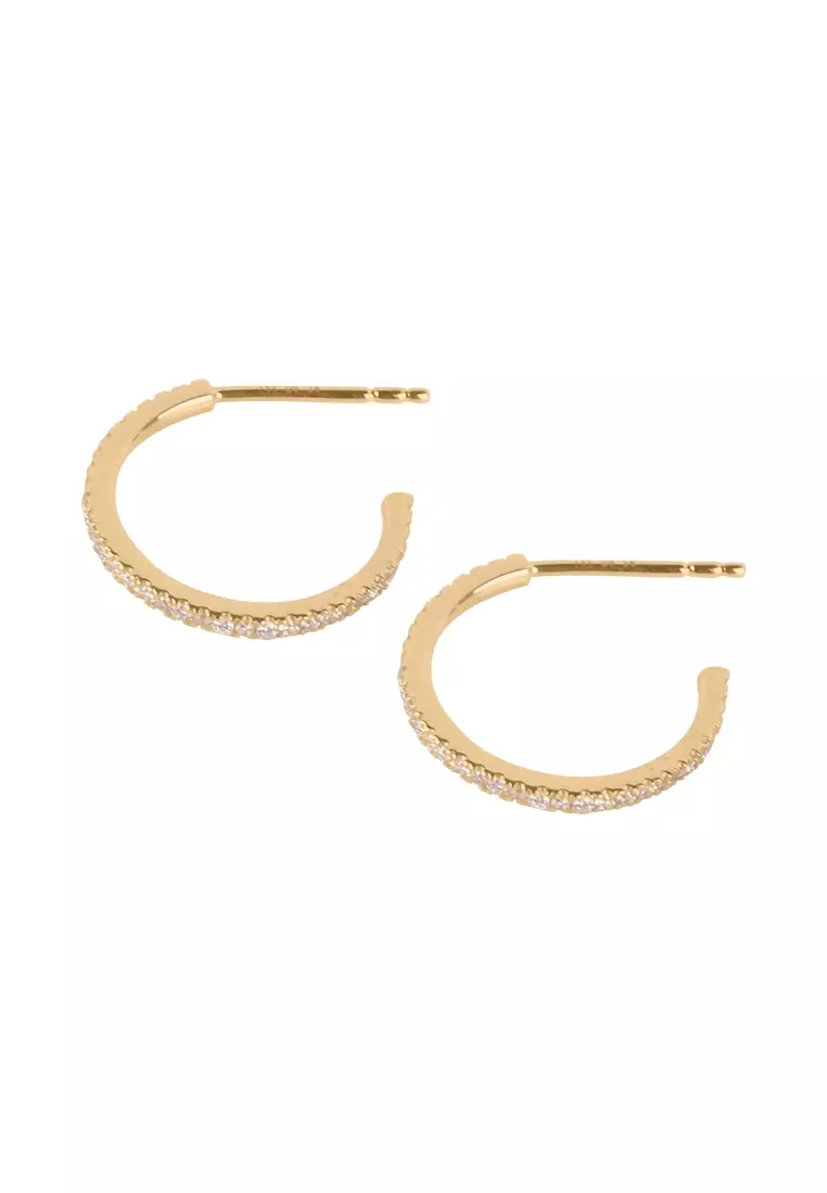 Pavé Diamond Midi Hoops 14k Gold