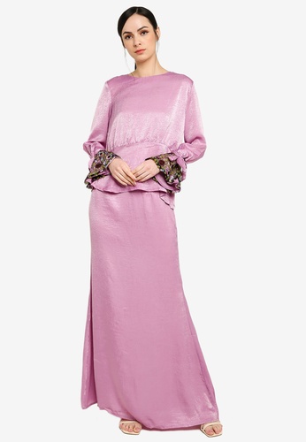 Buy Back Lace Detailing Kurung from Lubna in Purple at Zalora
