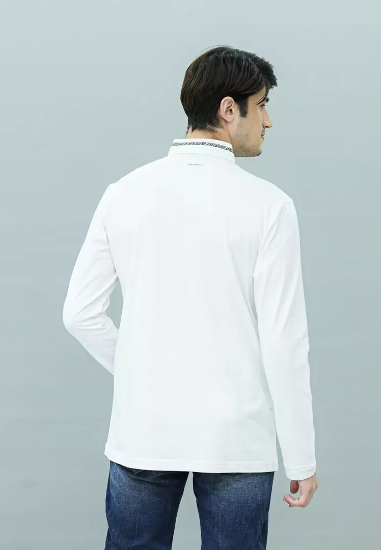 Johnwin - Kaos Henley - Kaos Lengan Panjang - Kerah Shanghai - Katun Premium