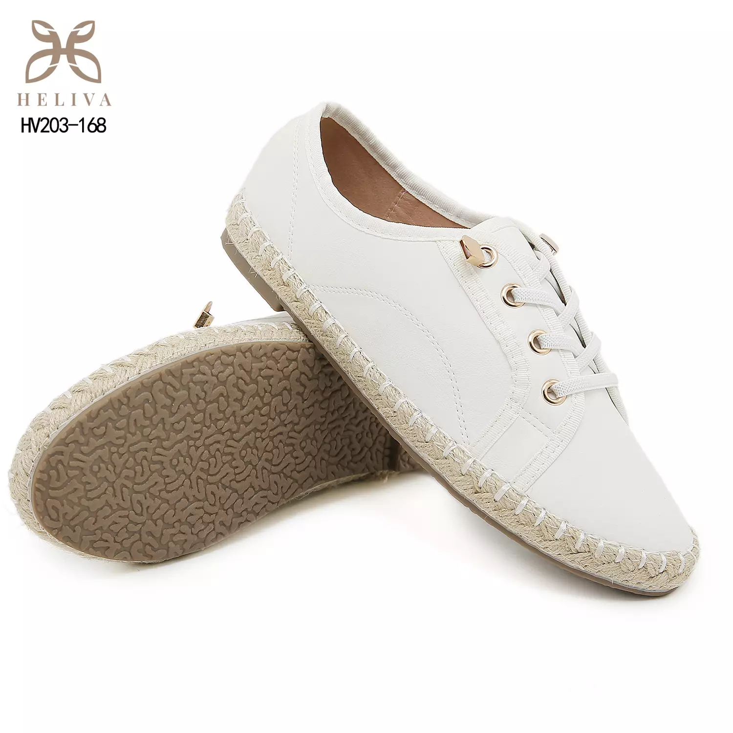 HELIVA MILEN Sneakers Casual Wanita Sol Anyaman Espadrille dan Dekorasi Gold Chain HV203-186