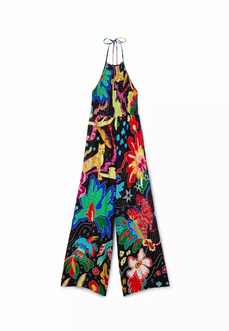 Desigual Woman Jungle design halter neck jumpsuit.