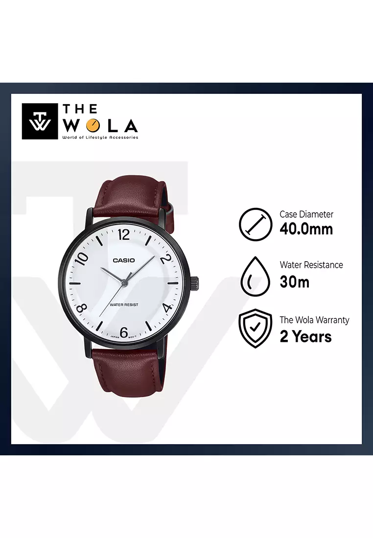 MTP-VT03BL-7B Men Analog Watch Brown Leather Strap