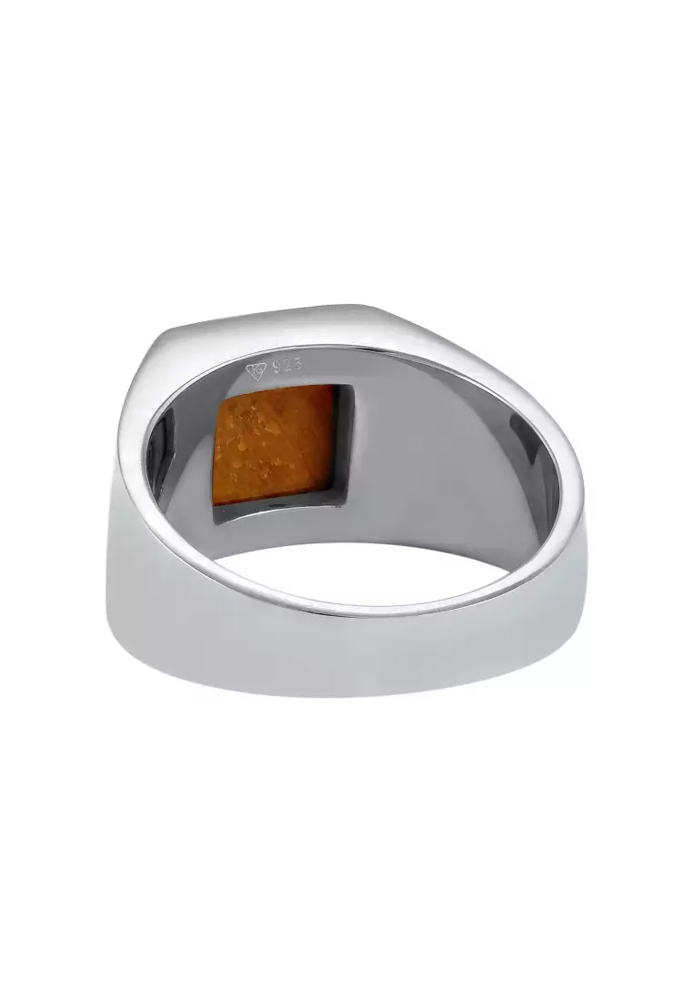 EXCLUSIVE Cincin Perhiasan Perak 925 Pria Signet Tigers Eye