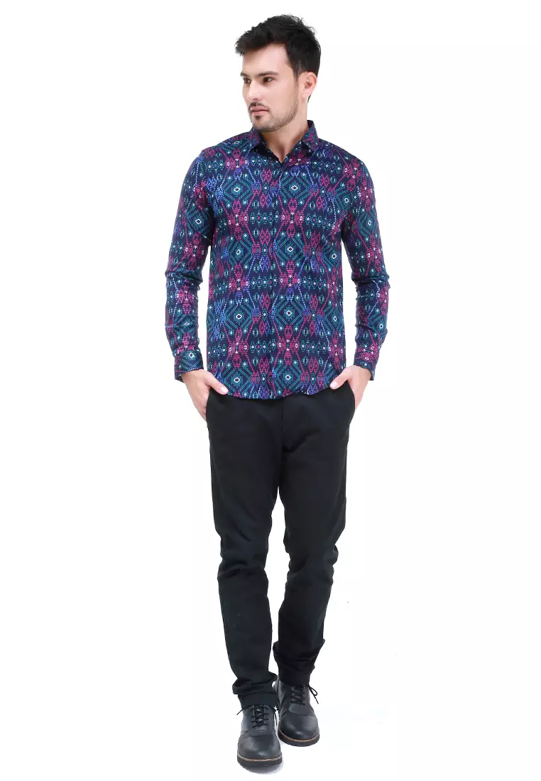 Dwan Kemeja Batik Pria Luxury Atasan Formal Longsleeve Shirt Material Cotton ORIGINAL - Tosca