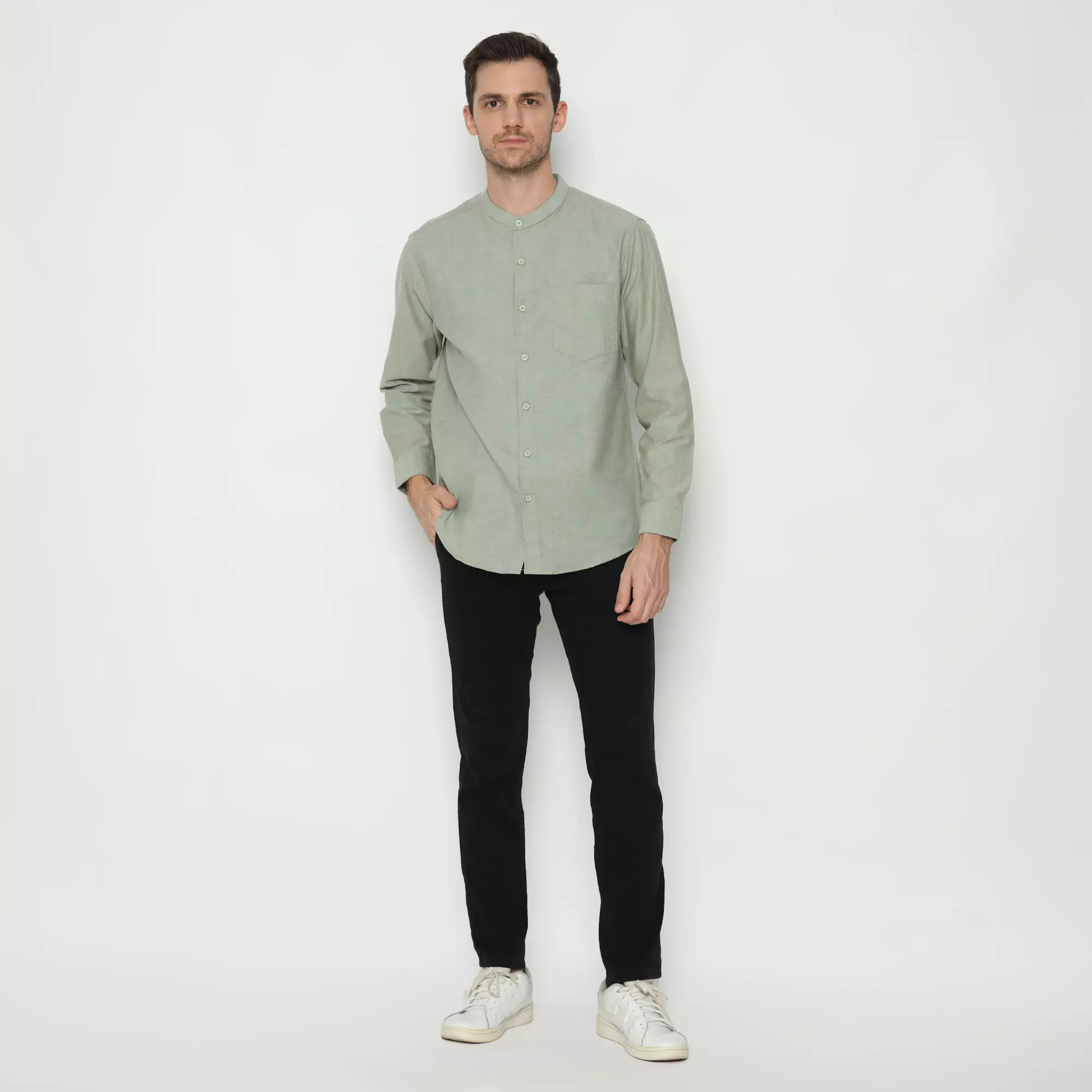 Platini Kemeja Pria Koko Shanghai Lengan Panjang Katun Oxford Hijau Sage 22030