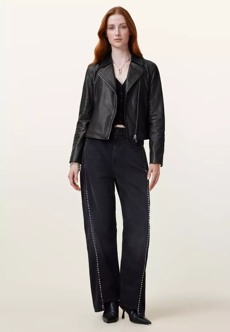 Buy AllSaints Vela Slim Fit Leather Biker Jacket Online ZALORA