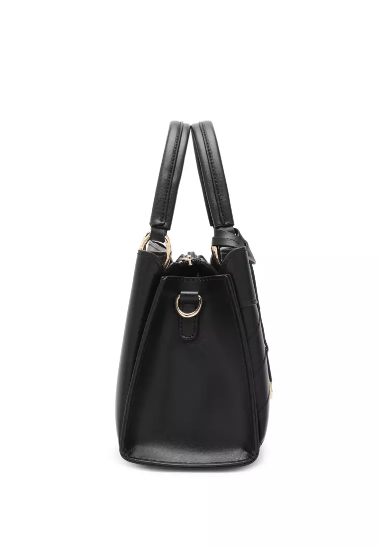 Women's Zig Zag Quilted Top Handle Bag / Crossbody Bag / Shoulder Bag - Black