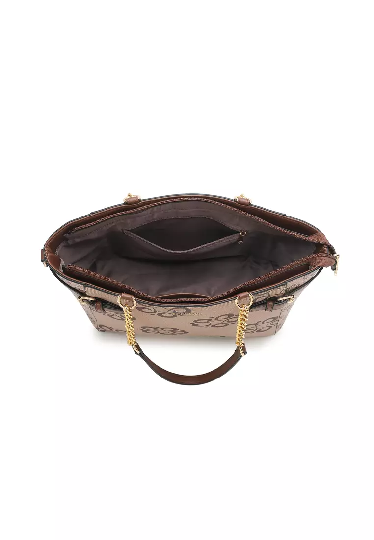 Women's Monogram Top Handle Bag / Sling Bag / Crossbody Bag - Beige