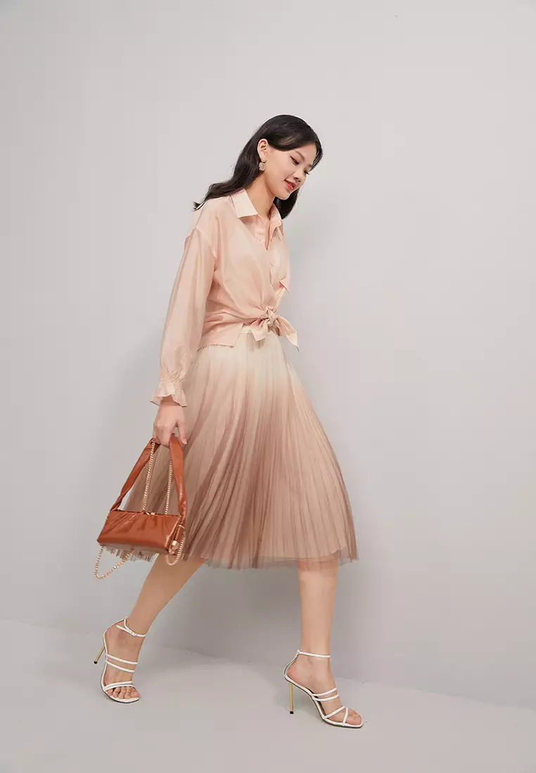 Cropped Button Blouse with Waist Tie