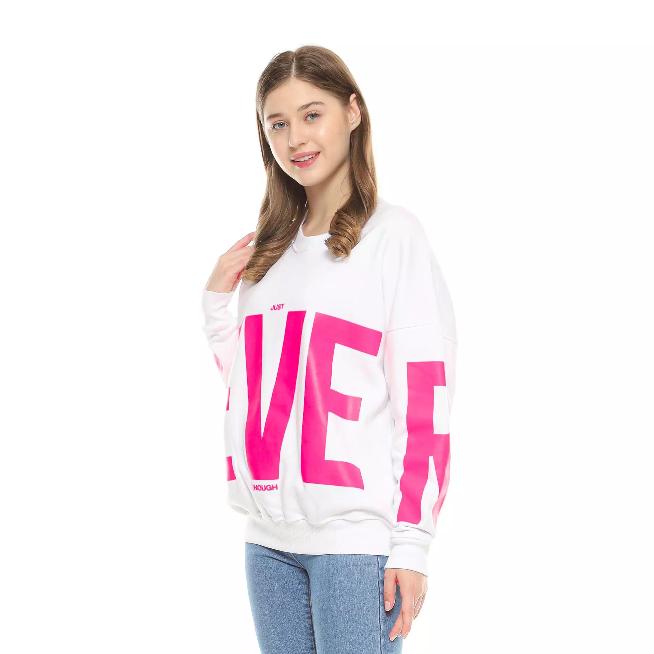 Enough For Today Sweater Oversize Oblong Wanita Big Size Jumbo Crewneck Putih Boxy Never Fuschia