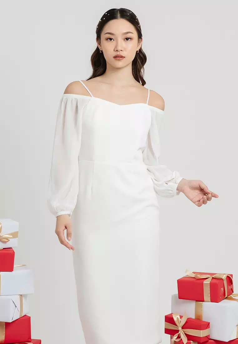 Glory Off Shoulder Dress in White