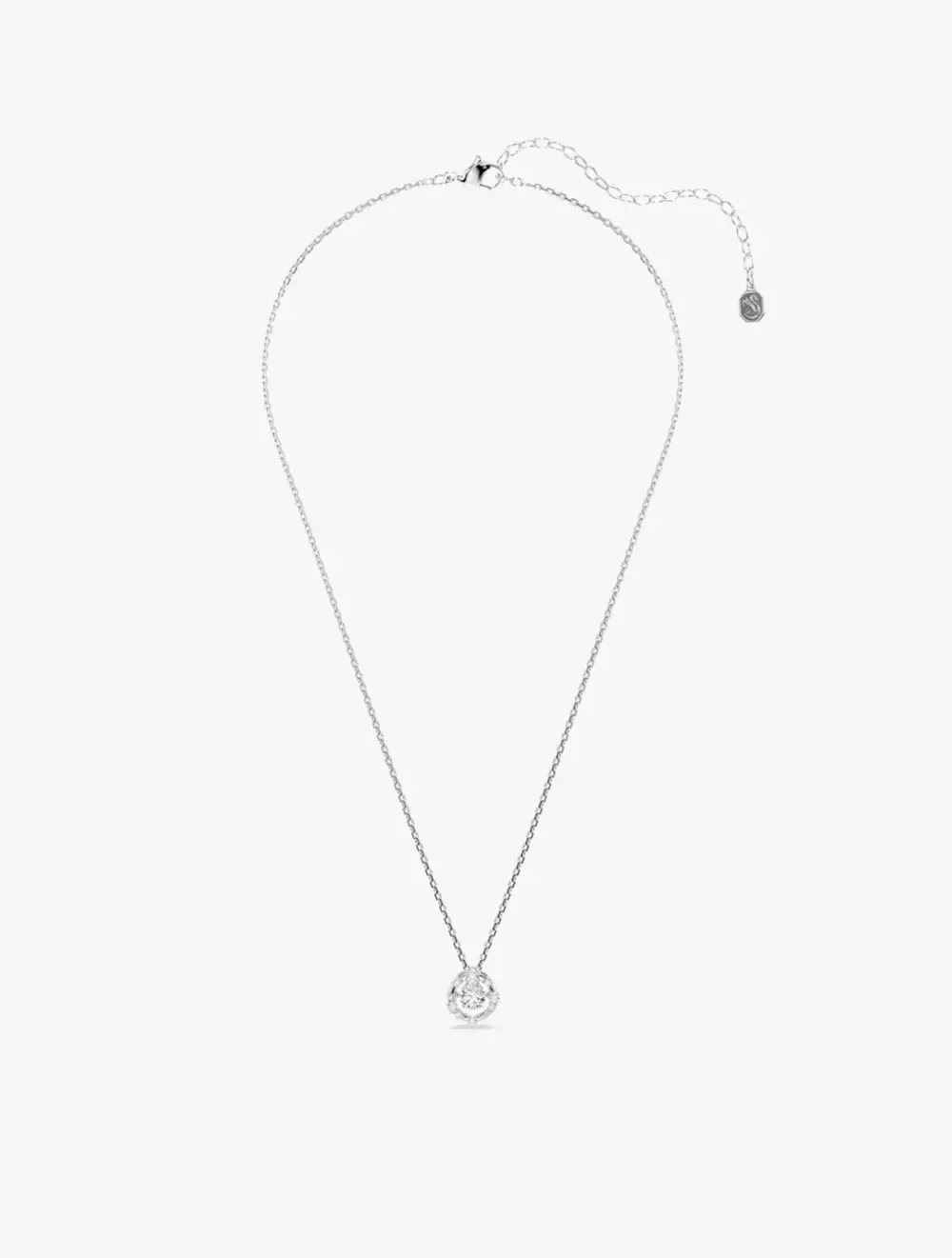 Constella pendant Round cut, Dancing stone, White, Rhodium plated