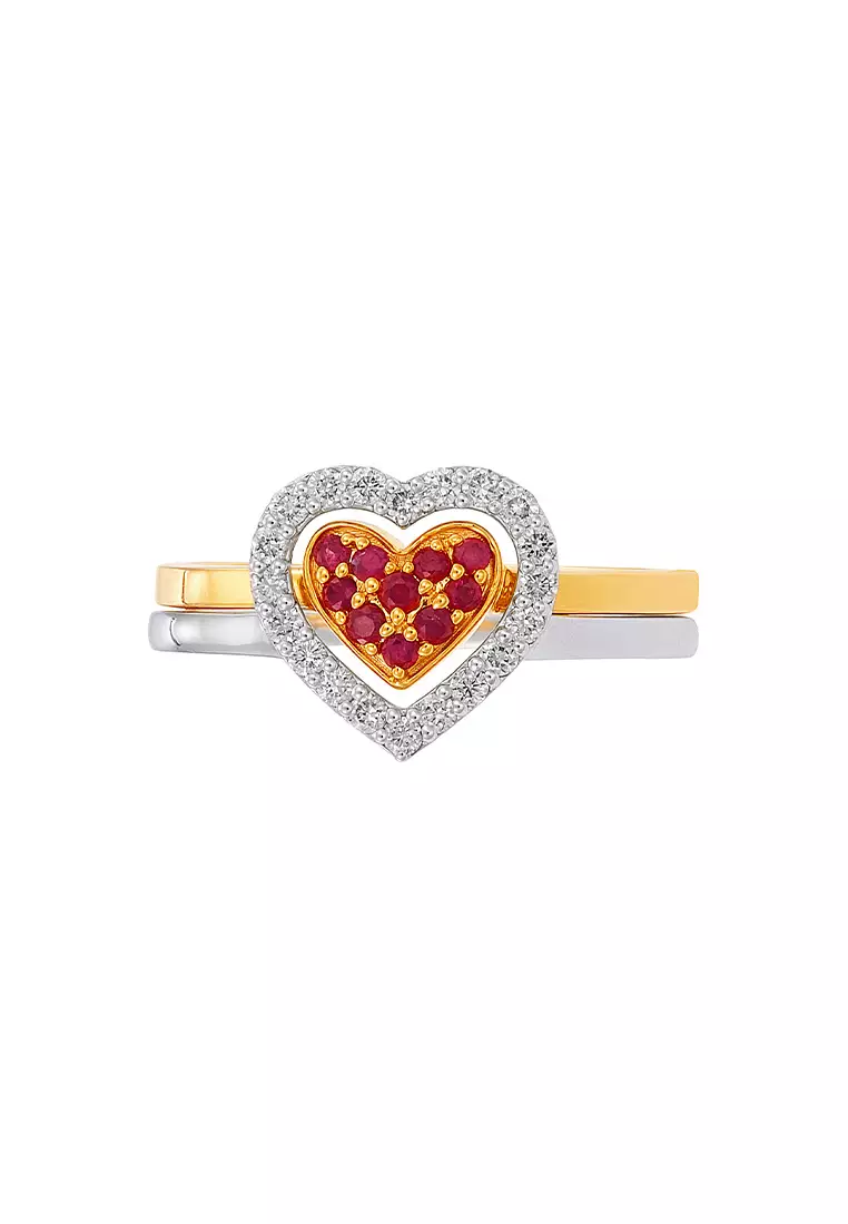 HABIB Diamond and Ruby Ring (2-in-1 Set) in 375/9K Yellow and White Gold