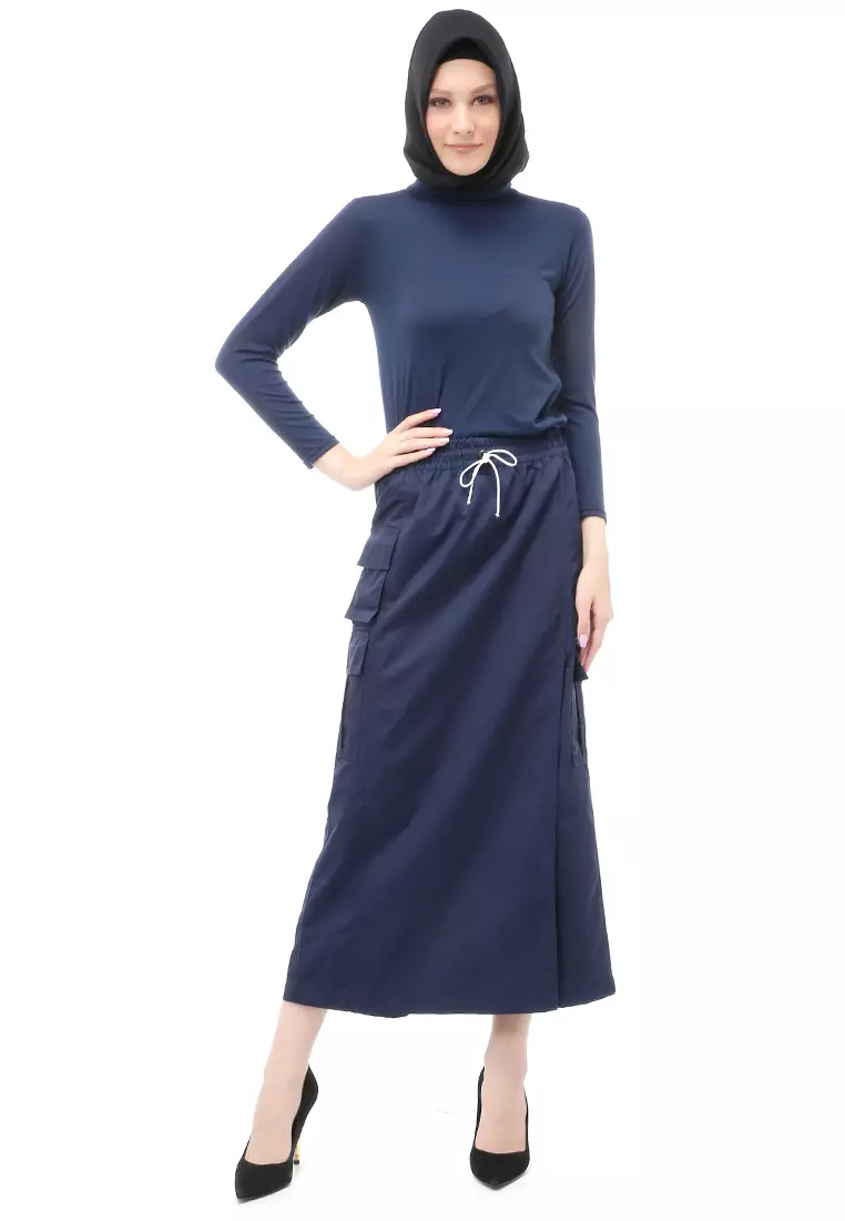 Kayla Rok Celana Panjang Muslimah Bawahan Wanita Relaxed Fit - Navy