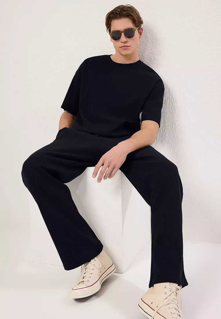 Indigo Oversize/Wide Cut Textured Tracksuit Set Tmnss25Em00010
