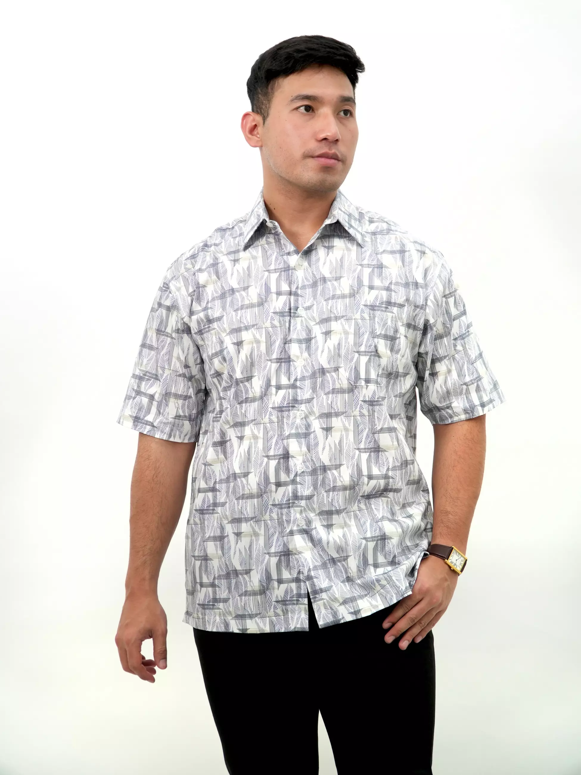 Kemeja Lengan Pendek Putih Abu 16813