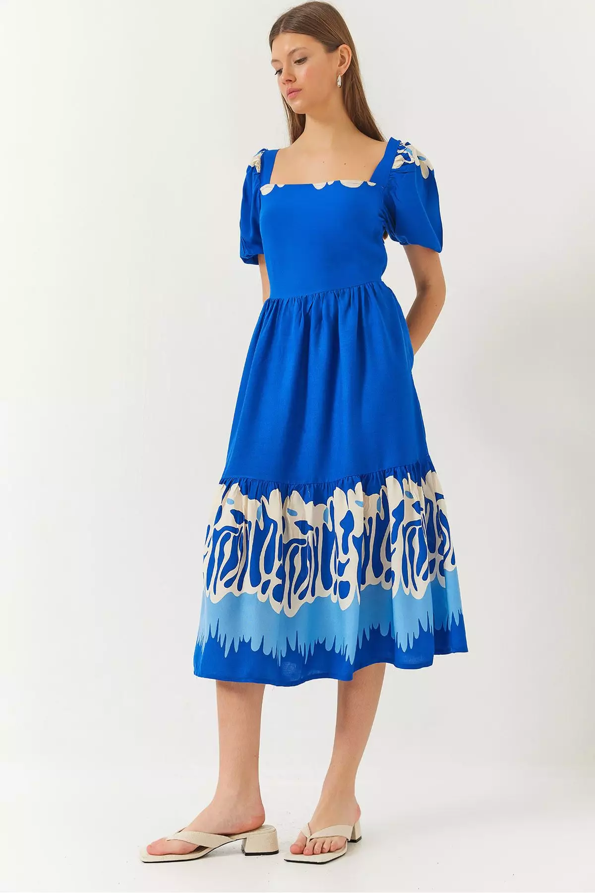 Women's Watermelon Sleeve Square Neck Patterned Tericotone Dress 60261412