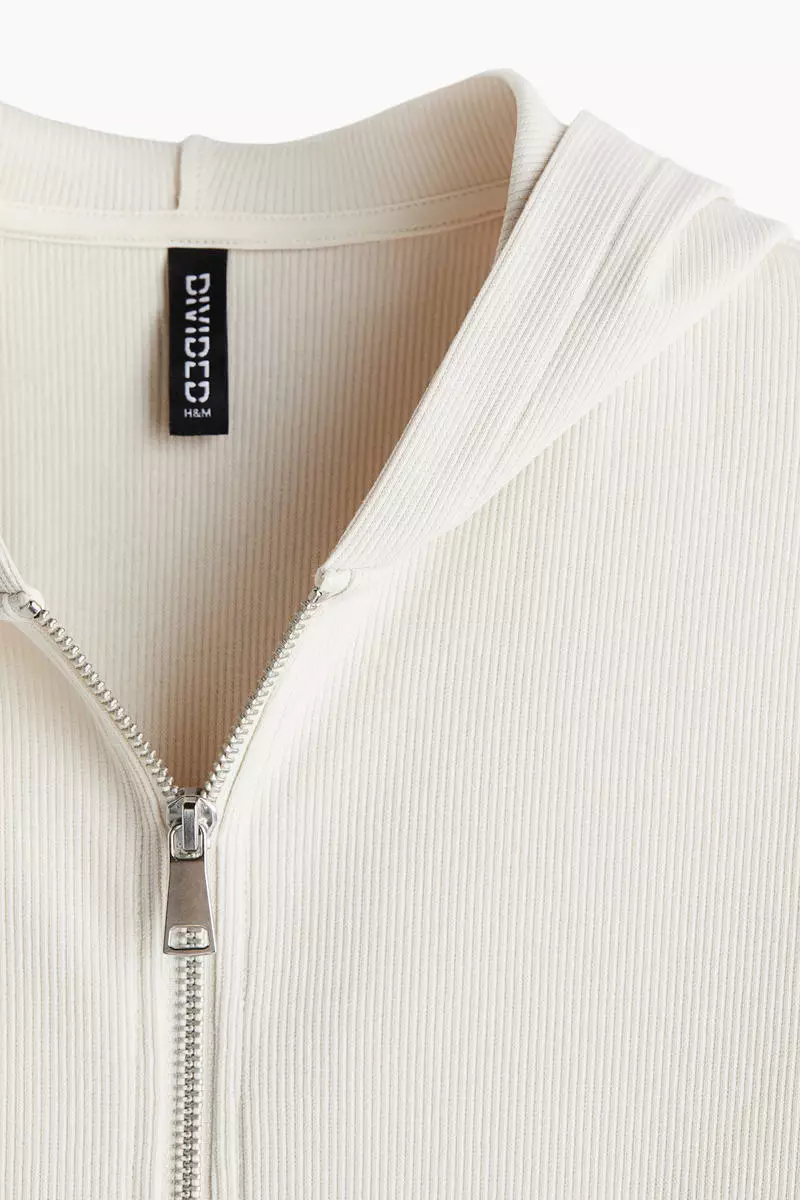Ribbed zip-through hoodie