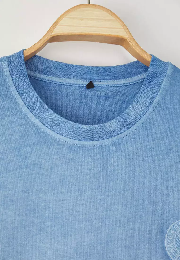 Blue Oversize/Wide Cut Gradient Pattern Embroidered T-Shirt TMNSS23TS00174