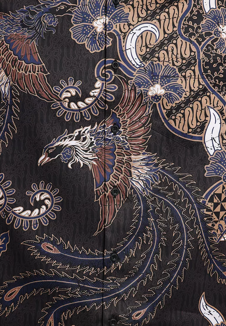 MANZONE - Kemeja Batik Lengan Pendek Pria Rayya Modern Fit - Black Warna Black