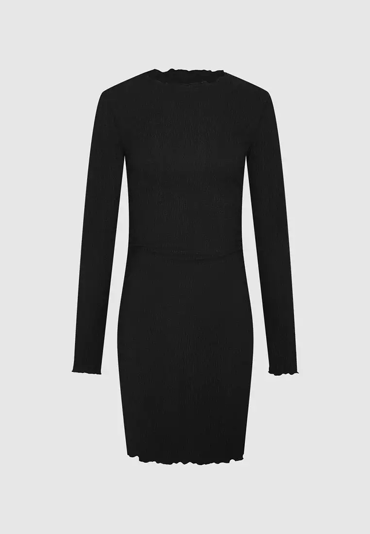 UR秋季新款女装肌理感褶皱收腰修身长袖连衣裙UWM740011