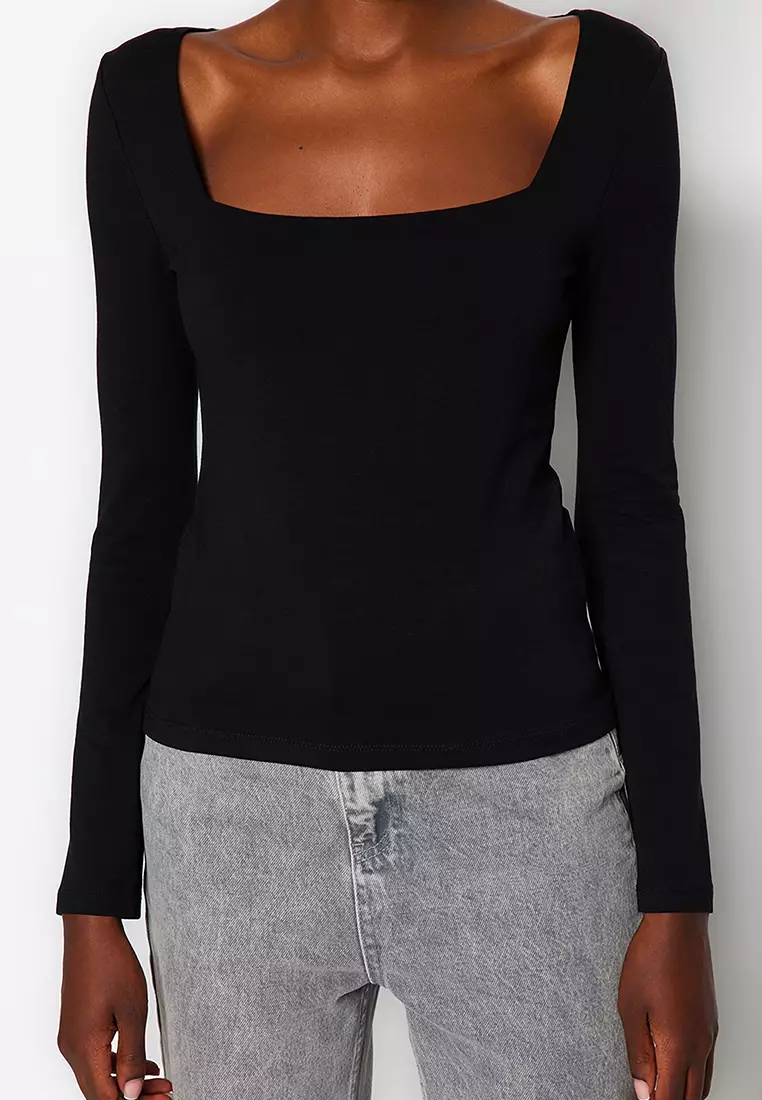 Square Neck Fitted Knit Top