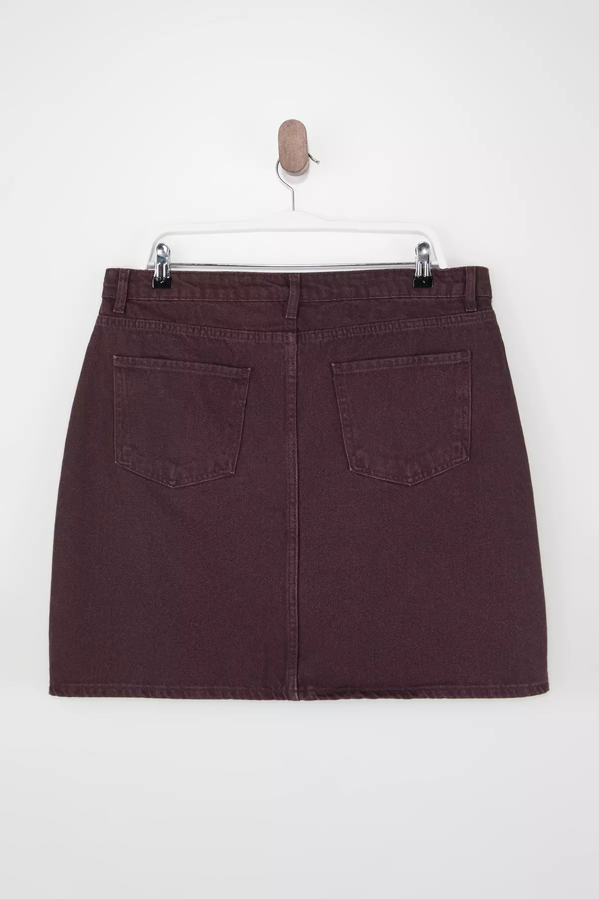 Burgundy High Waist 100% Non-Stretch Cotton A Shape Denim Skirt Tbbaw23Az00042