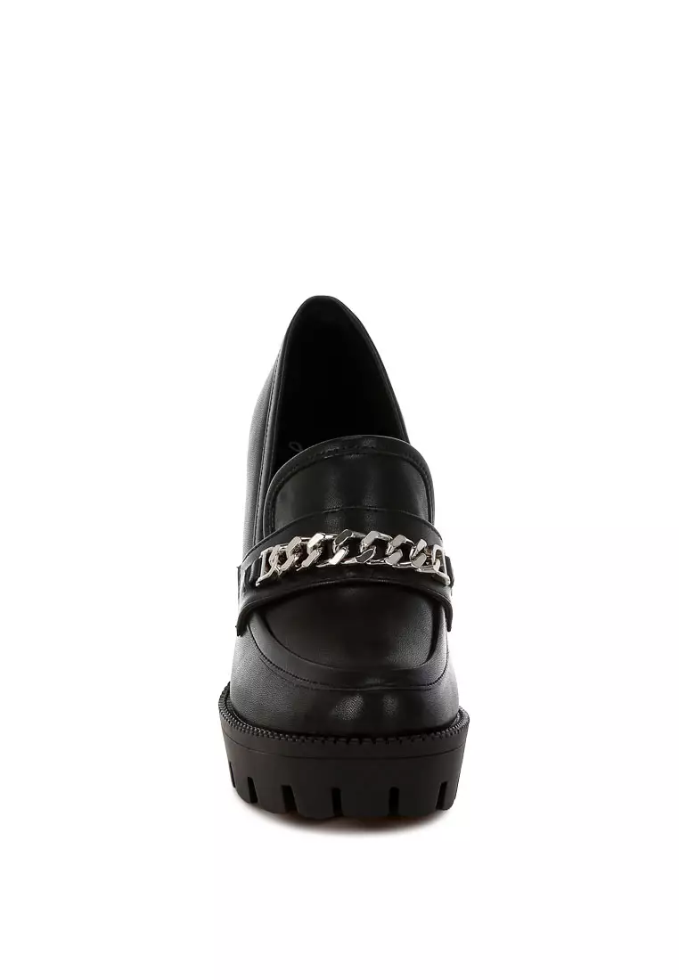 Black Chunky High Block Heeled Loafers
