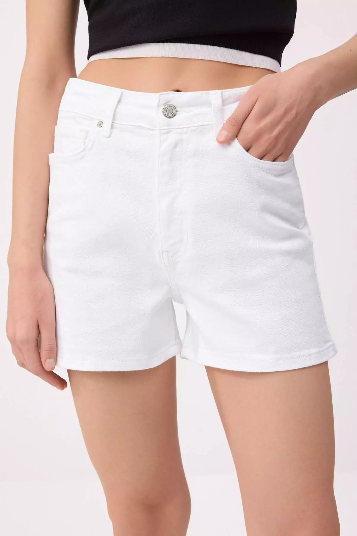 White More Sustainable High Waist City Boy Denim Shorts Twoss2Sr21