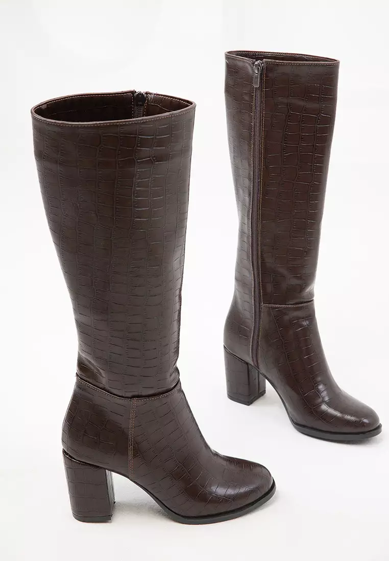 Round Toe Block Heeled Long Boots
