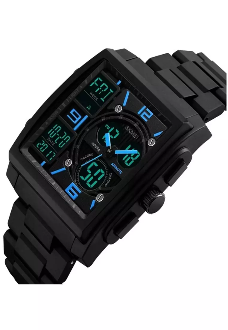 Jam Tangan Casual Analog Digital Sporty Pria Waterproof Strap Tali Material ABS PU JH55 ORIGINAL