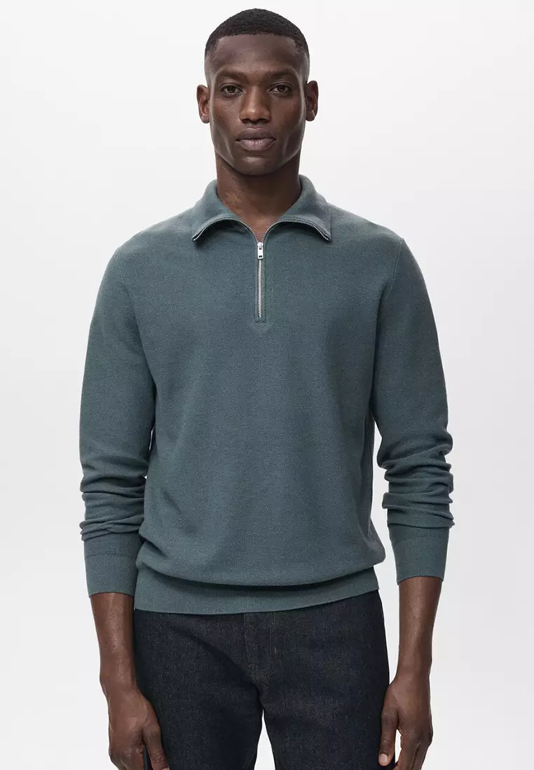 Microstructure Sweater With Zipper Collar