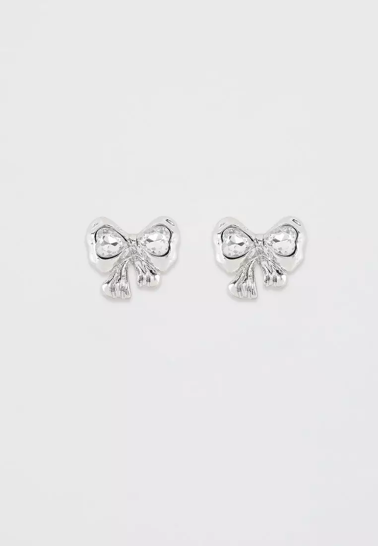 Bow Knot Stud Earrings - Silver