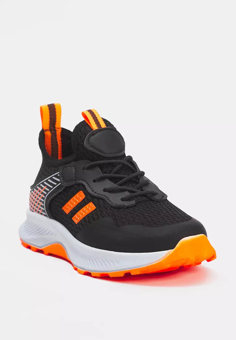 Black Lace-Up Neon Detailed Light Sole Big/Small Boy's Kids Sneakers Takss25Sn00026