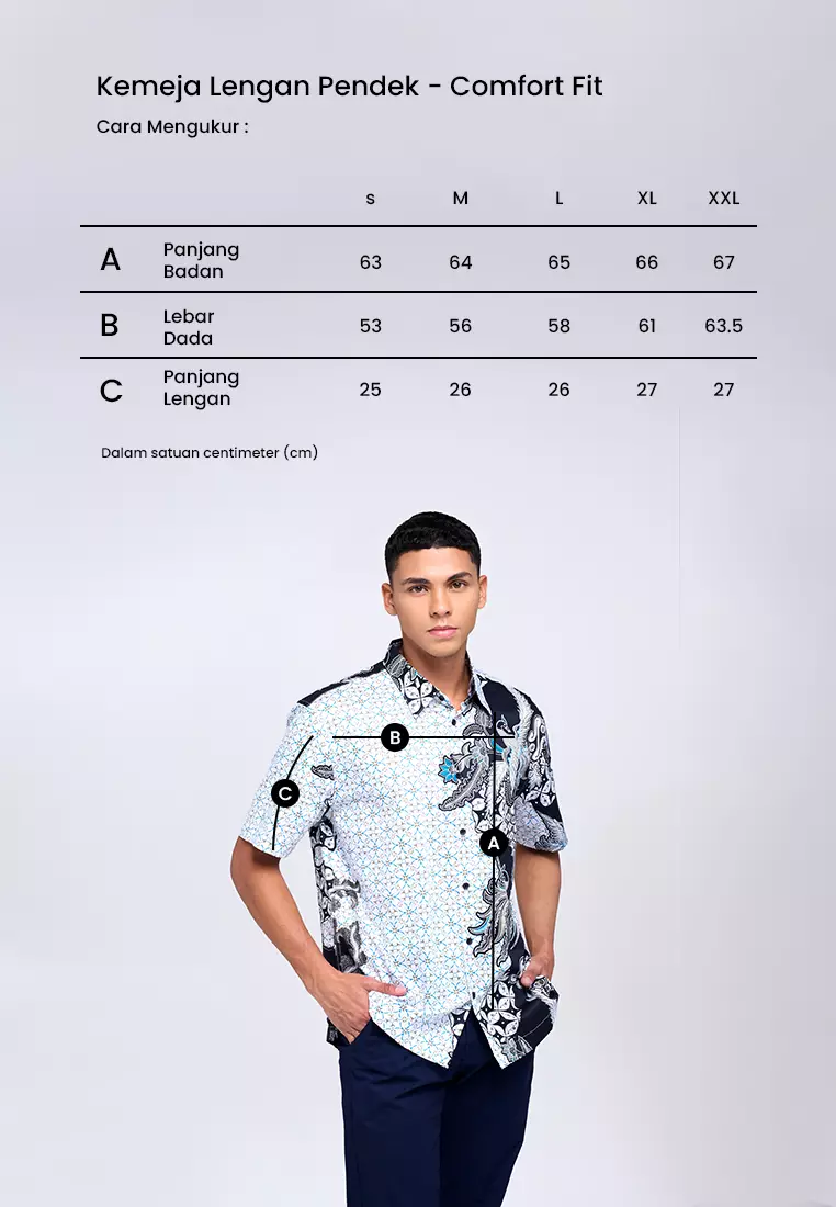MANZONE - Kemeja Batik Lengan Pendek Pria Brama Comfort Fit - White Warna White