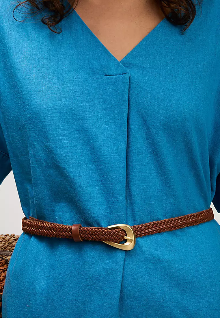 Linen Rich V-Neck Mini Shift Dress