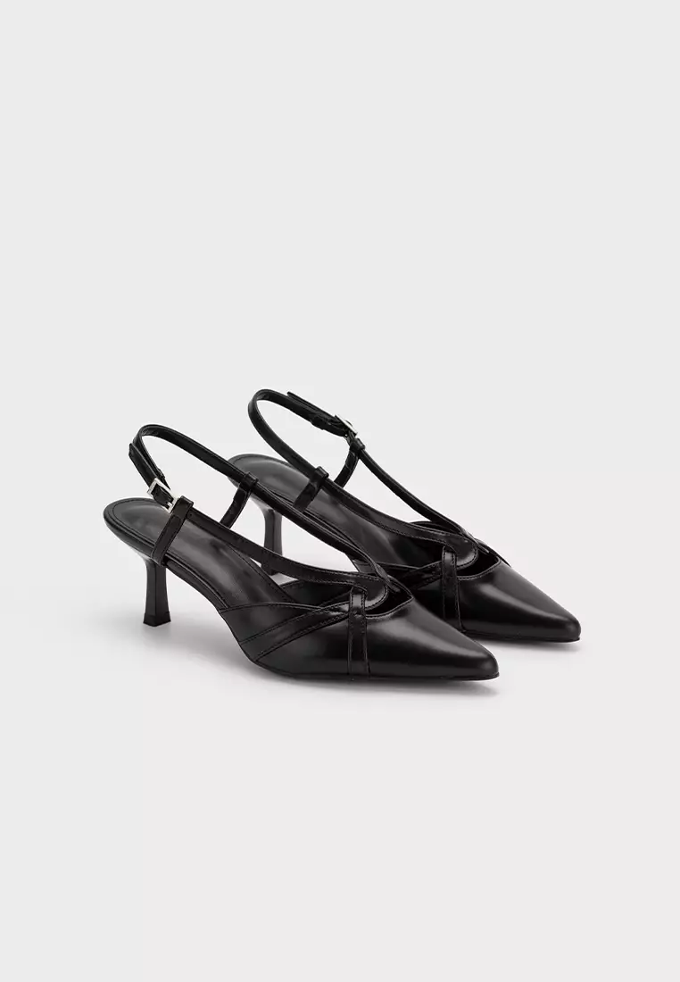 法式后空尖头高跟鞋