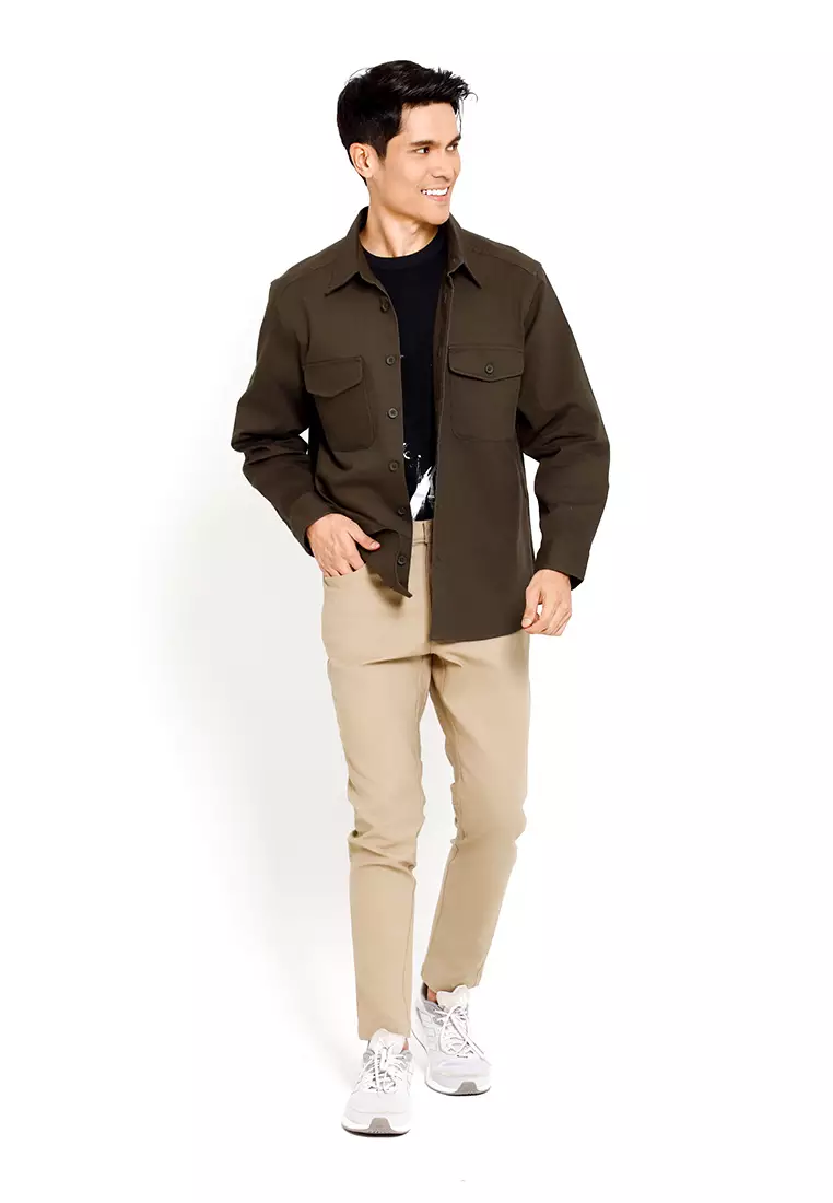 Forest 100% Cotton Twill Long Sleeve Outer Wear Shirts  Men Shirts - 30403-48Olive