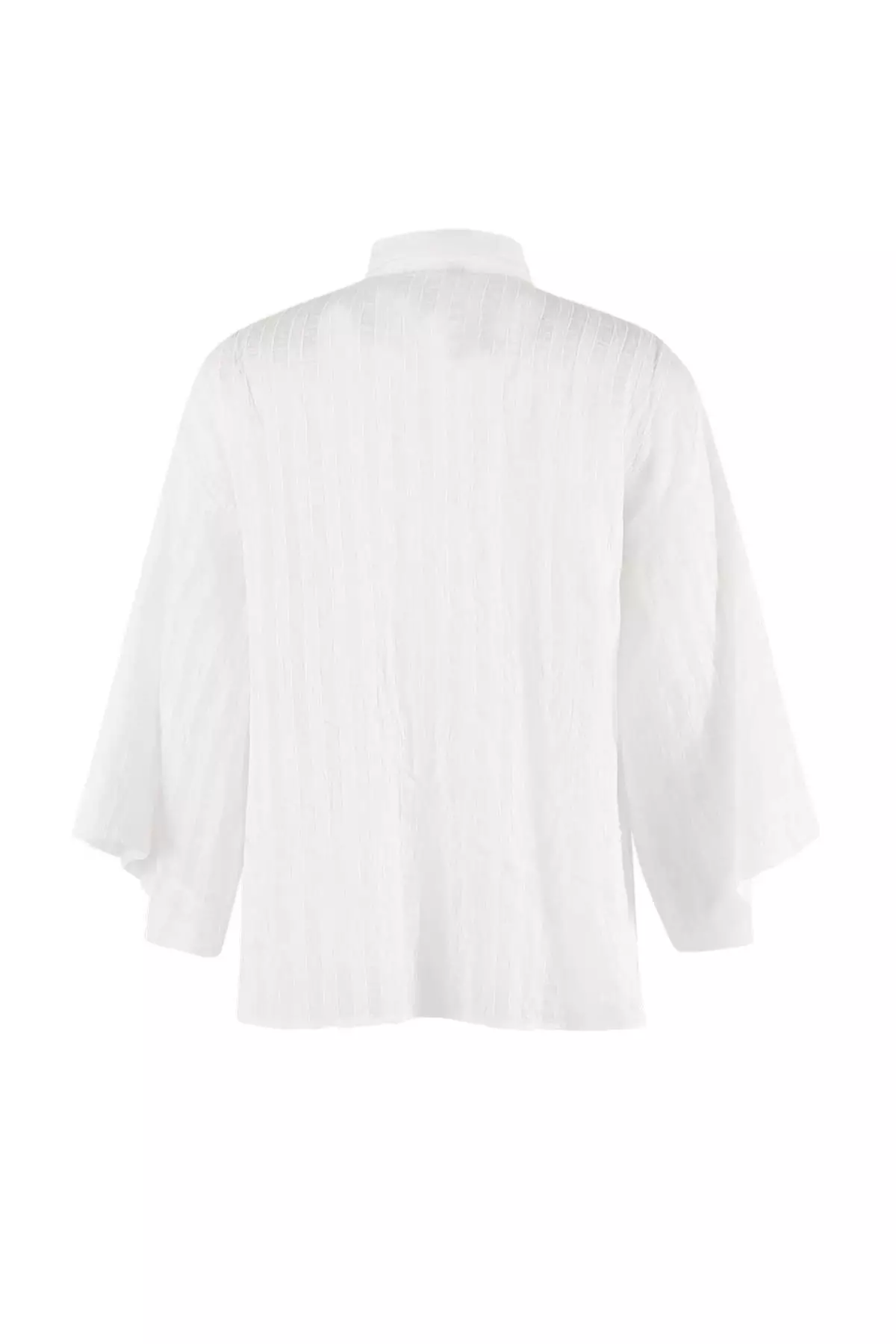 White Woven Sheer Oversized Beach Shirt Tbess26Go6