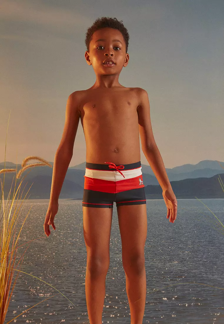 Orange Navy Striped Swim Trunks