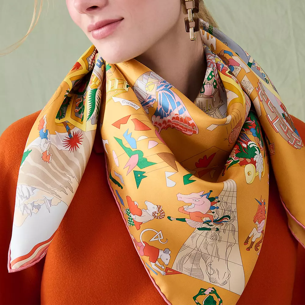 Academia Hippica Scarf 90 Bleu Ciel / Jaune / Multicolore