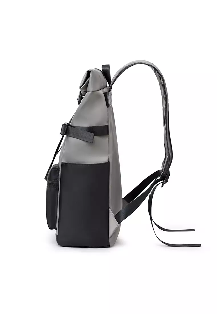 Men's Plain Capacious Wear-resistant Oxford Cloth Buckle Backpack - Dark Grey