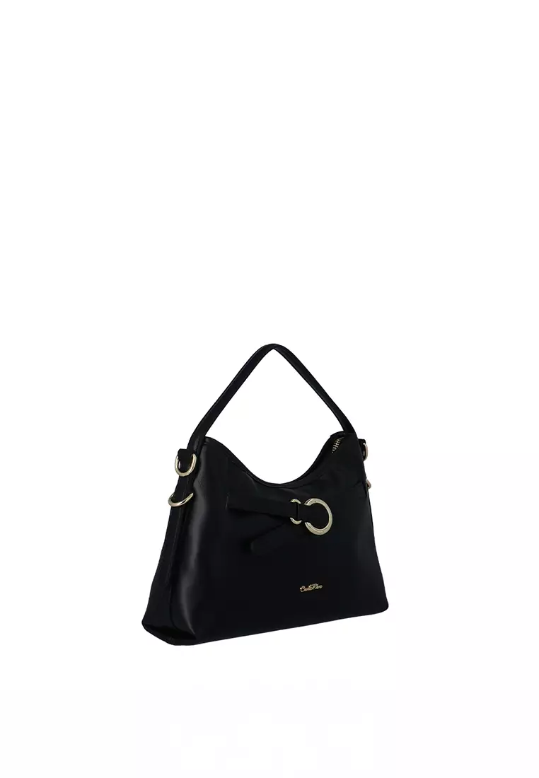 Lara Strapped Top Handle Bag - Black