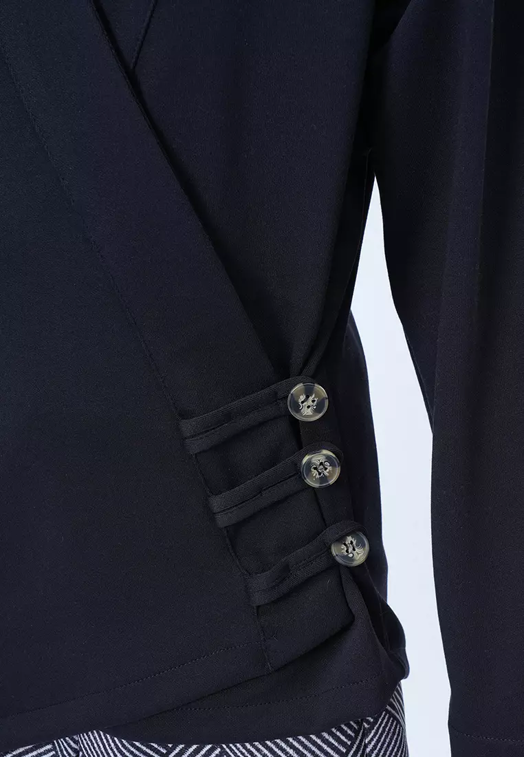Women's Black Double-Breasted Asymmetric Cut Button Detailed Kimono Jacket Alc-X14411