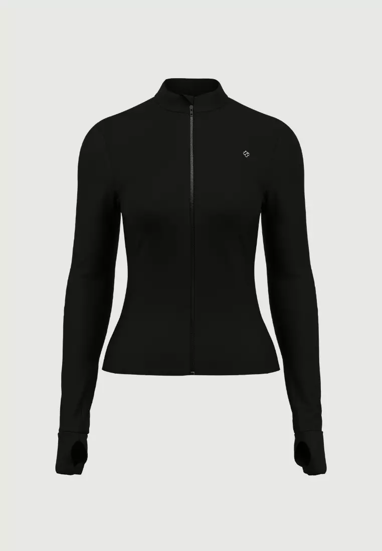 Meshed Elegance 全黑修身拉鍊外套