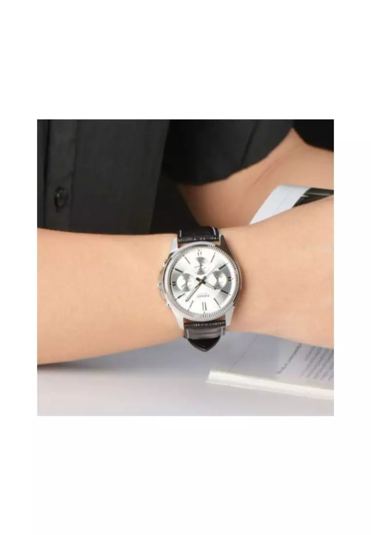 Men's Analog MTP-1375L-7AV Black Genuine leather Band Watch