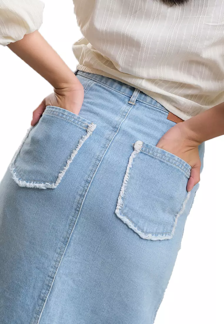 Denim Midi Skirt With Slit