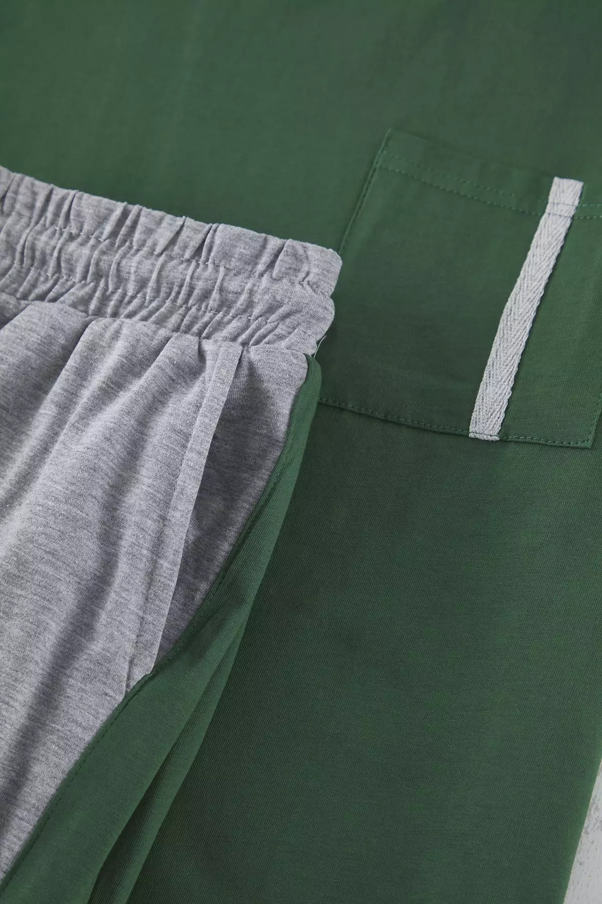 Green Regular Fit Paneled Knitted Shorts Pajama Set TMNSS25PT00035