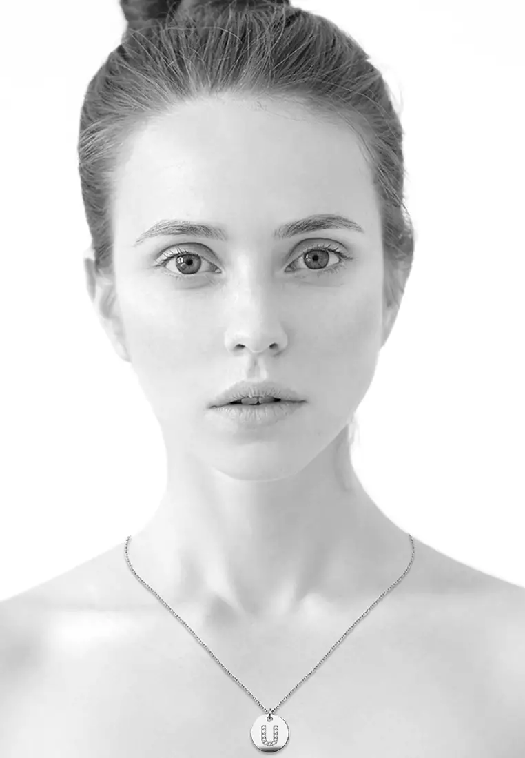 Initials Fabulous Alphabet Letter Necklace White Gold Layered Steel Jewellery - U